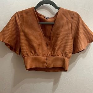 Charlotte Russe Size XS cropped rust/orange flutter sleeve top